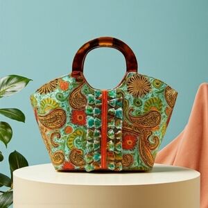 MUDPIE BAG LADY LARGE PAISLEY COATED CANVAS TOTE